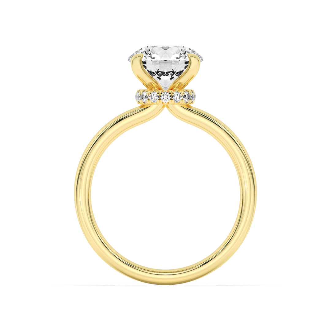 1CTW Round Shaped Lab Grown Diamond (F/VS) Hidden Halo Plain Shank Engagement Ring in 14K Gold