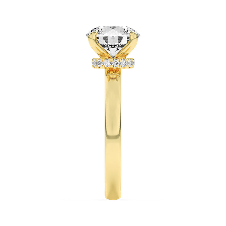 1CTW Round Shaped Lab Grown Diamond (F/VS) Hidden Halo Plain Shank Engagement Ring in 14K Gold