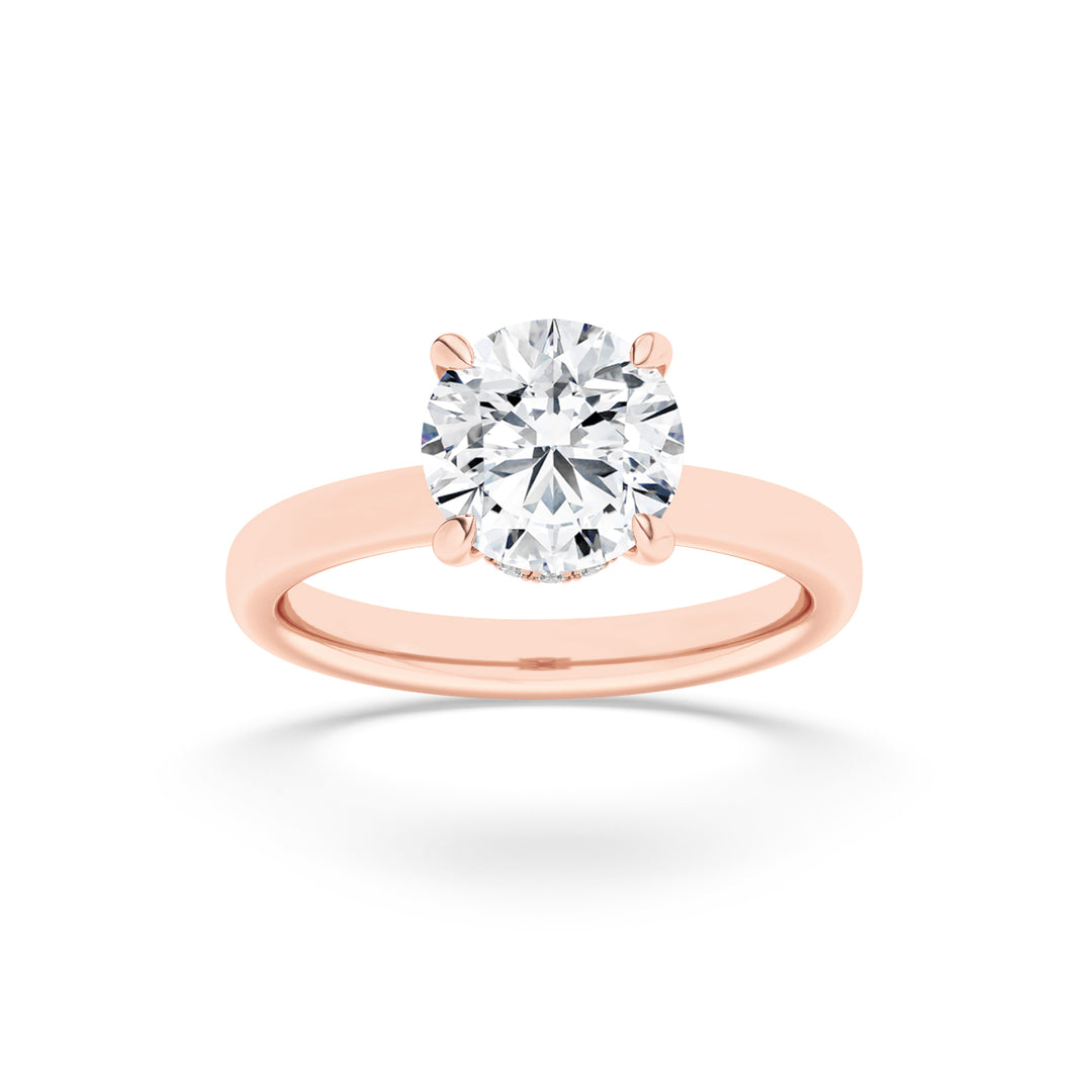 1CTW Round Shaped Lab Grown Diamond (F/VS) Hidden Halo Plain Shank Engagement Ring in 14K Gold