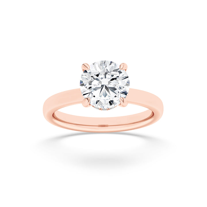 1CTW Round Shaped Lab Grown Diamond (F/VS) Hidden Halo Plain Shank Engagement Ring in 14K Gold