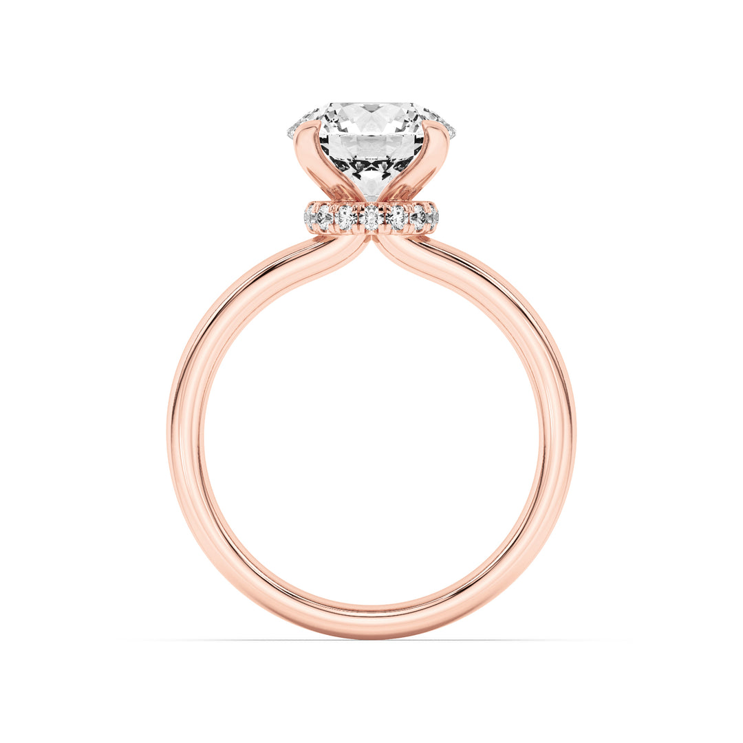 1CTW Round Shaped Lab Grown Diamond (F/VS) Hidden Halo Plain Shank Engagement Ring in 14K Gold