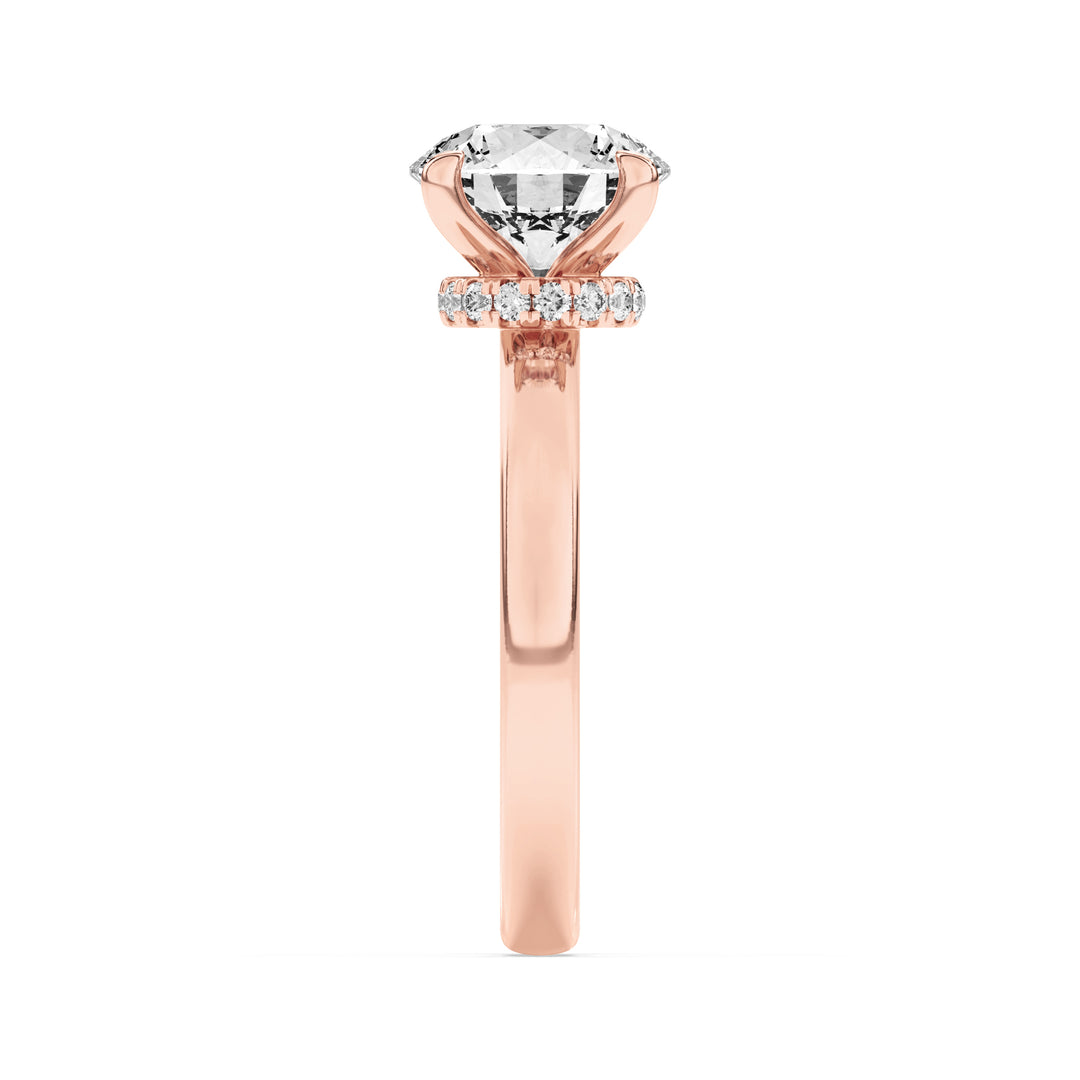 1CTW Round Shaped Lab Grown Diamond (F/VS) Hidden Halo Plain Shank Engagement Ring in 14K Gold