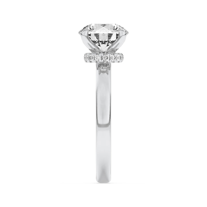 1.5CTW Round Shaped Lab Grown Diamond (F/VS) Hidden Halo Plain Shank Engagement Ring in 14K Gold