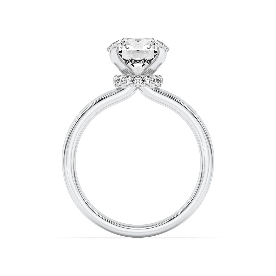 1.5Cttw Round Shaped Lab Grown Diamond (F/VVS) Hidden Halo Plain Shank Engagement Ring in 14K Gold