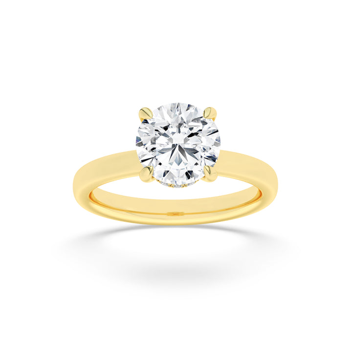 1.5CTW Round Shaped Lab Grown Diamond (F/VS) Hidden Halo Plain Shank Engagement Ring in 14K Gold