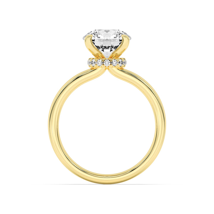 1.5CTW Round Shaped Lab Grown Diamond (F/VS) Hidden Halo Plain Shank Engagement Ring in 14K Gold