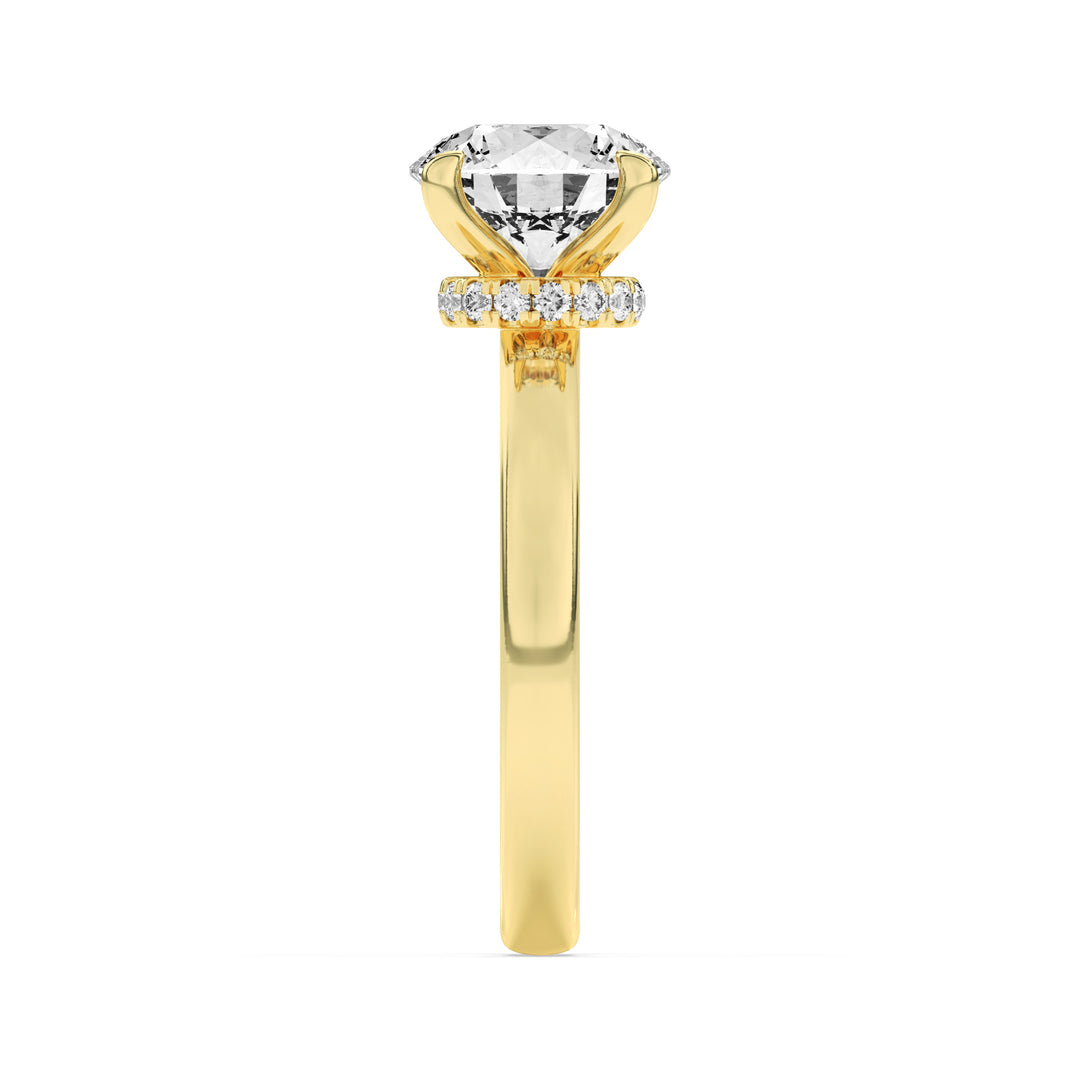 1.5CTW Round Shaped Lab Grown Diamond (F/VS) Hidden Halo Plain Shank Engagement Ring in 14K Gold