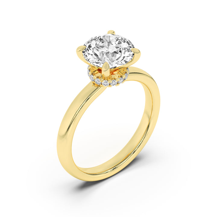 2.5Cttw Round Shaped Lab Grown Diamond (F/VS) Hidden Halo Plain Shank Engagement Ring in 14K Gold