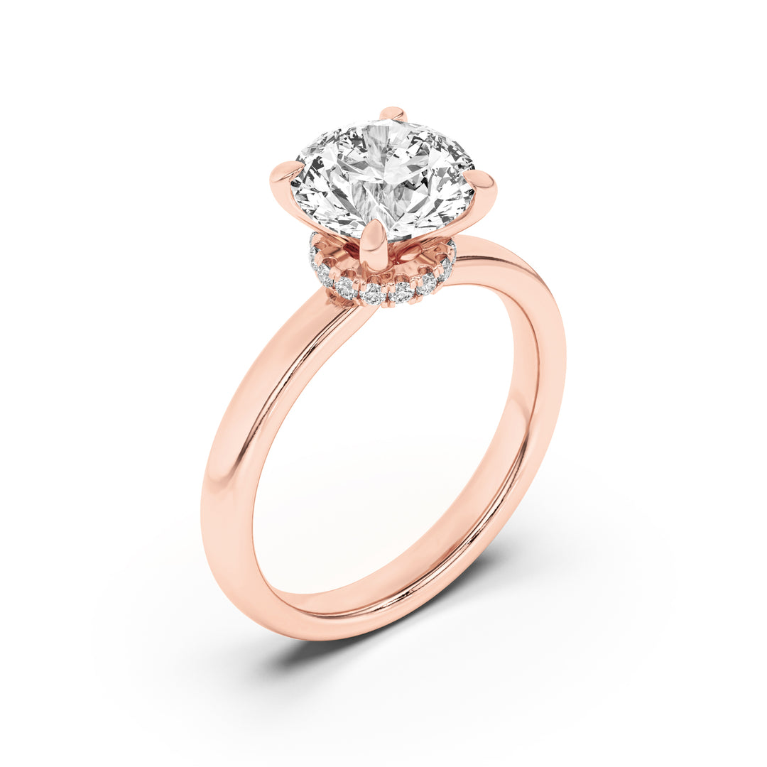 3Cttw Round Shaped Lab Grown Diamond (G/VS) Hidden Halo Plain Shank Engagement Ring in 14K Gold