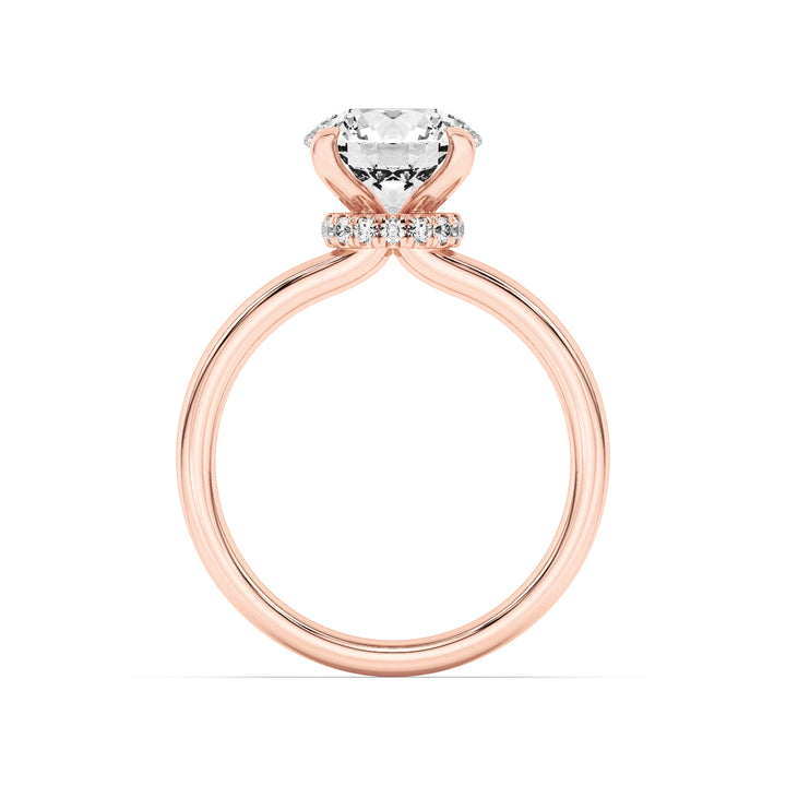 3Cttw Round Shaped Lab Grown Diamond (G/VS) Hidden Halo Plain Shank Engagement Ring in 14K Gold