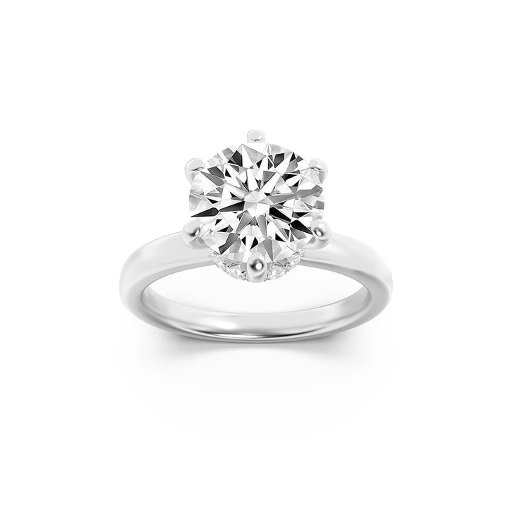 1CTW Round Shaped Lab Grown Diamond (F/VVS) Hidden Halo Plain Shank Engagement Ring in 14K Gold