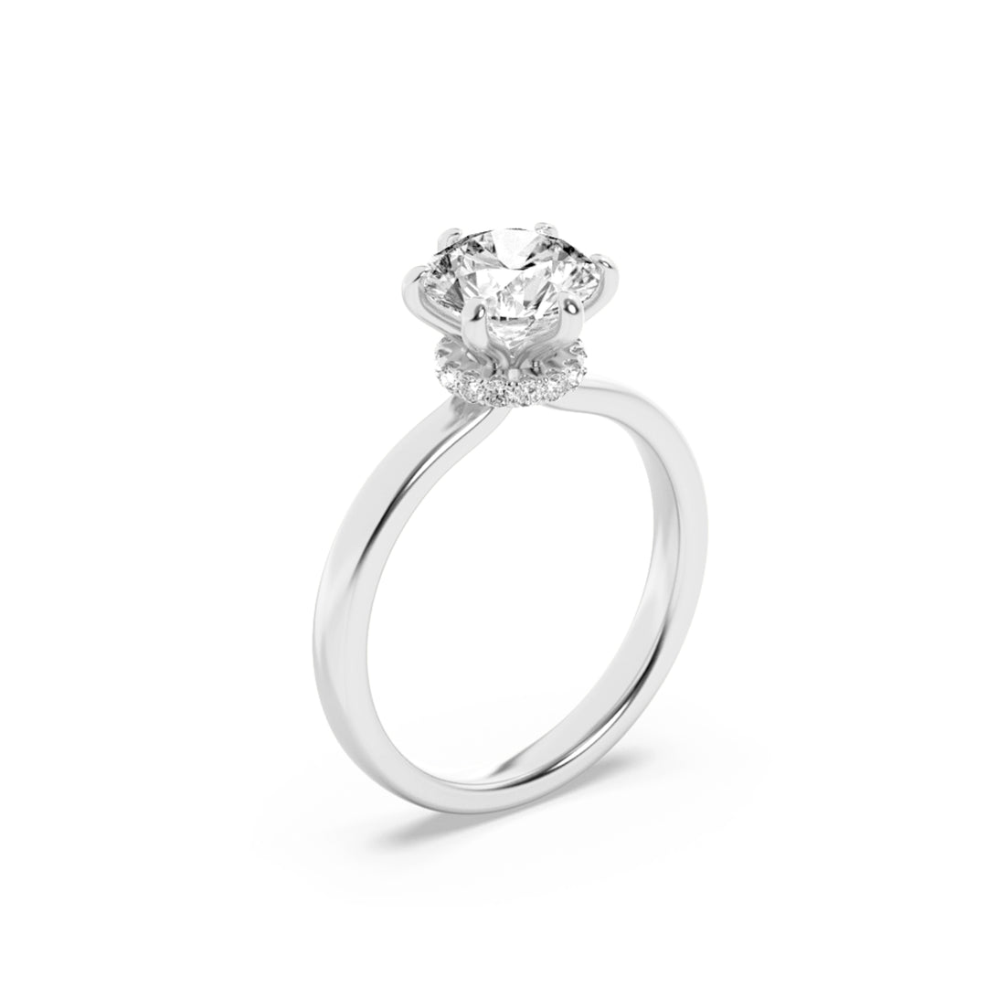 1CTW Round Shaped Lab Grown Diamond (F/VVS) Hidden Halo Plain Shank Engagement Ring in 14K Gold