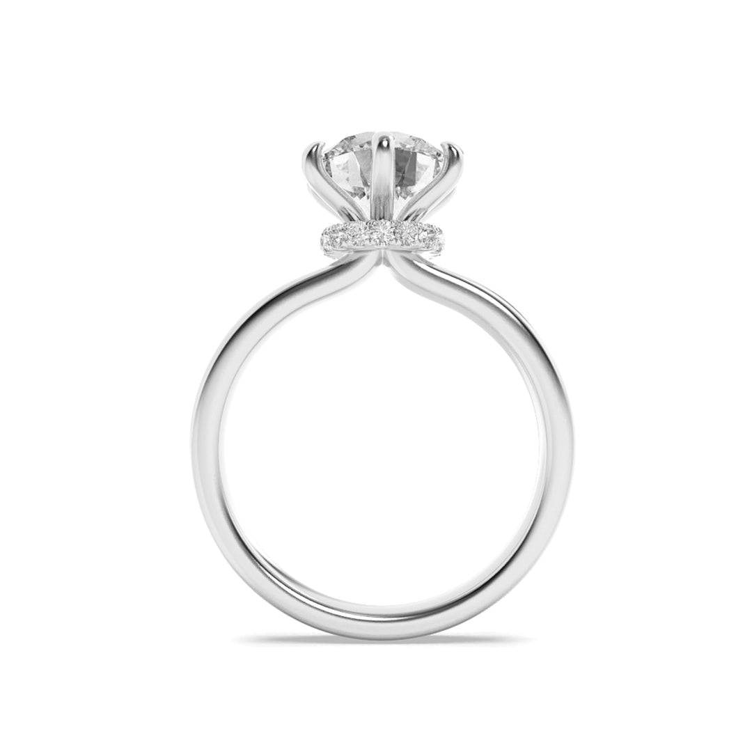 1CTW Round Shaped Lab Grown Diamond (F/VVS) Hidden Halo Plain Shank Engagement Ring in 14K Gold