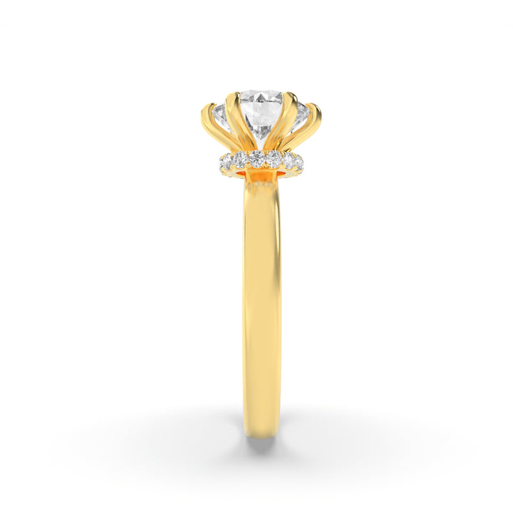 1CTW Round Shaped Lab Grown Diamond (F/VS) Hidden Halo Plain Shank Engagement Ring in 14K Gold