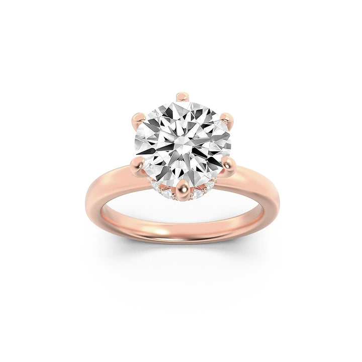 1CTW Round Shaped Lab Grown Diamond (F/VS) Hidden Halo Plain Shank Engagement Ring in 14K Gold