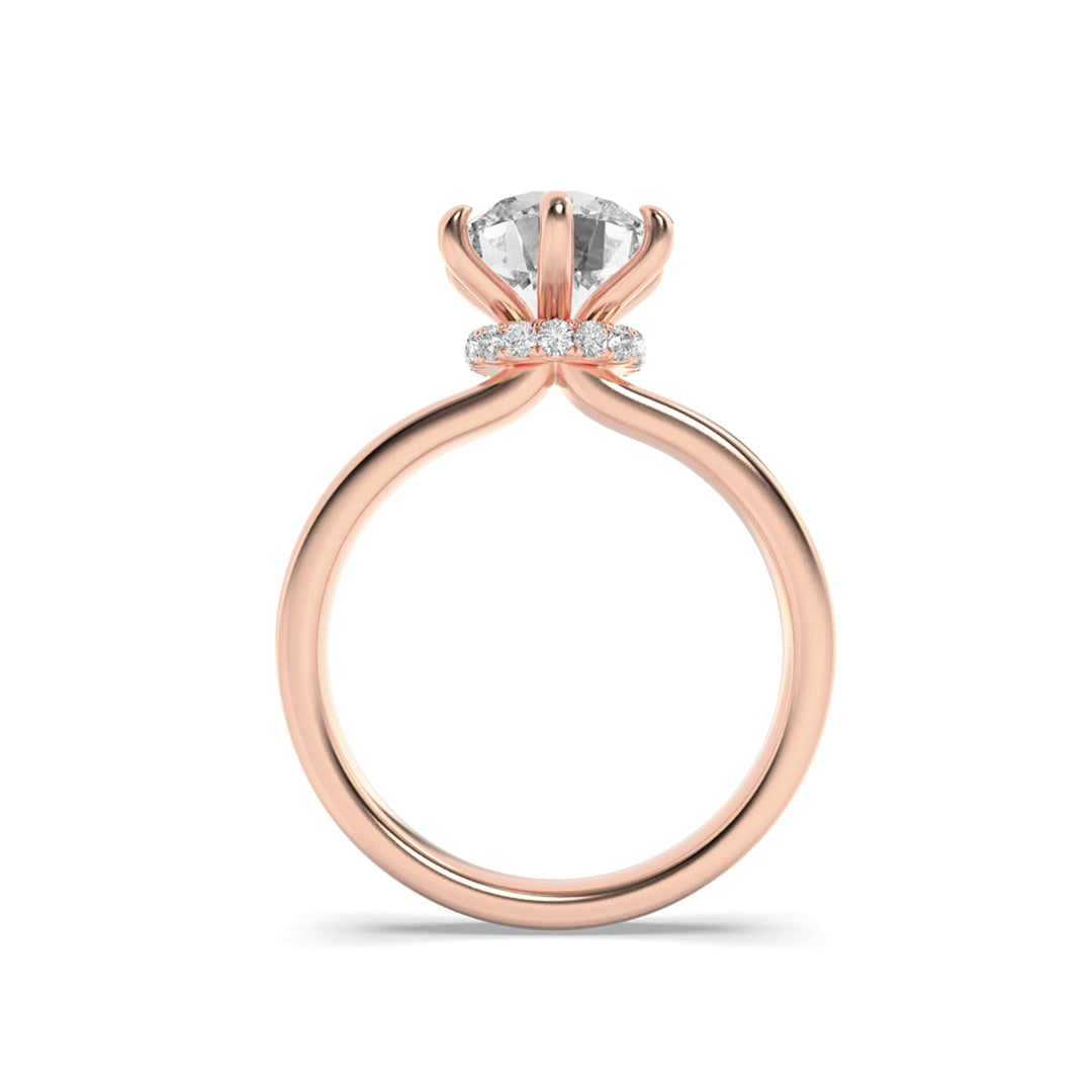 1CTW Round Shaped Lab Grown Diamond (F/VS) Hidden Halo Plain Shank Engagement Ring in 14K Gold