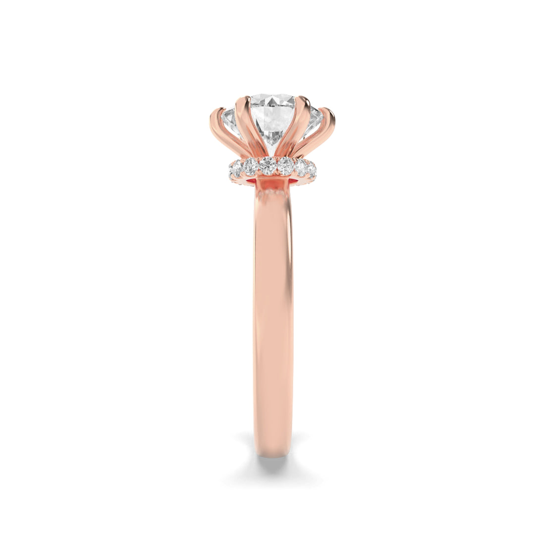 1CTW Round Shaped Lab Grown Diamond (F/VS) Hidden Halo Plain Shank Engagement Ring in 14K Gold