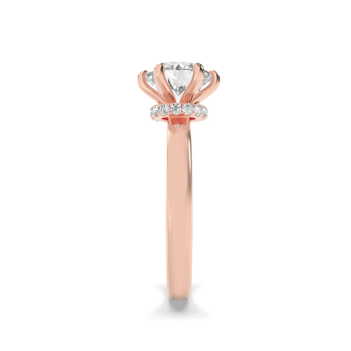 2Cttw Round Shaped Lab Grown Diamond (F/VS) Hidden Halo Plain Shank Engagement Ring in 14K Gold