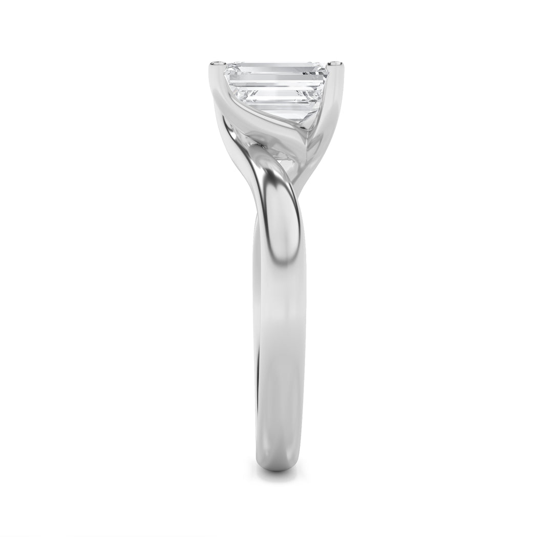 2Cttw Emerald Shaped Lab Grown Diamond (F/VS) Bypass Shank Engagement Ring in 14K Gold