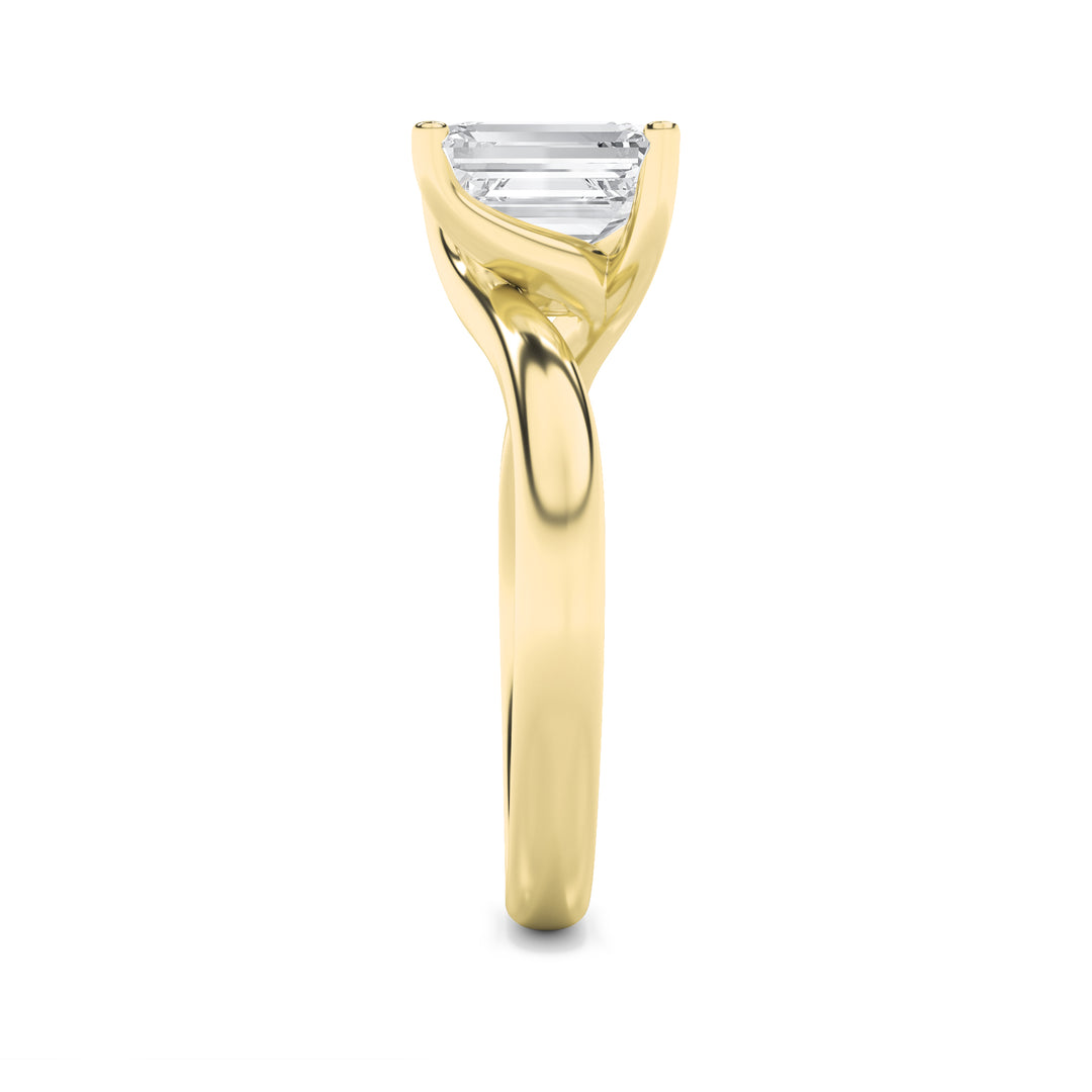 2Cttw Emerald Shaped Lab Grown Diamond (F/VS) Bypass Shank Engagement Ring in 14K Gold