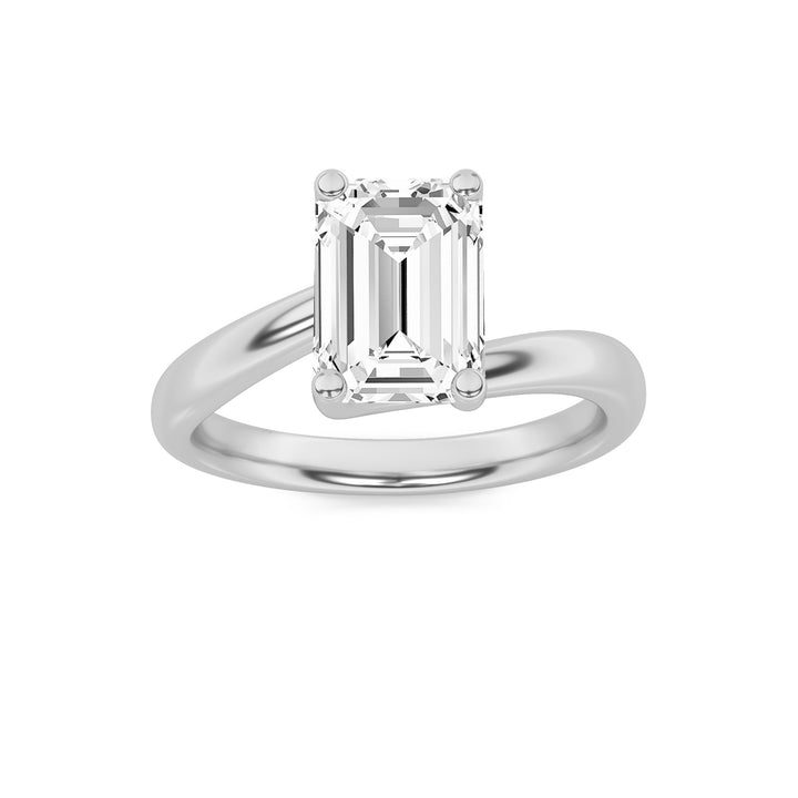 3Cttw Emerald Shaped Lab Grown Diamond (F/VS) Bypass Shank Engagement Ring in 14K Gold