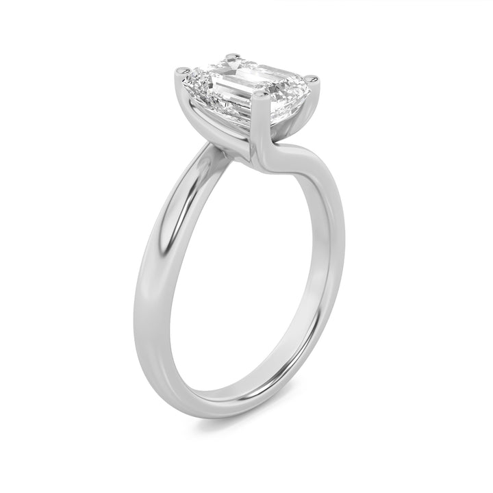 3Cttw Emerald Shaped Lab Grown Diamond (F/VS) Bypass Shank Engagement Ring in 14K Gold