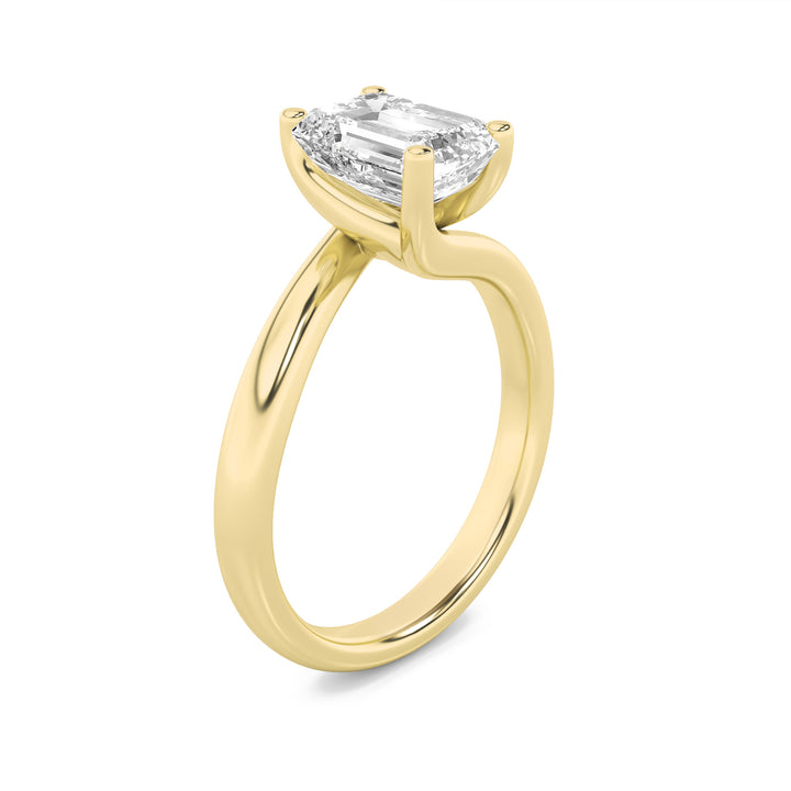 3Cttw Emerald Shaped Lab Grown Diamond (F/VS) Bypass Shank Engagement Ring in 14K Gold