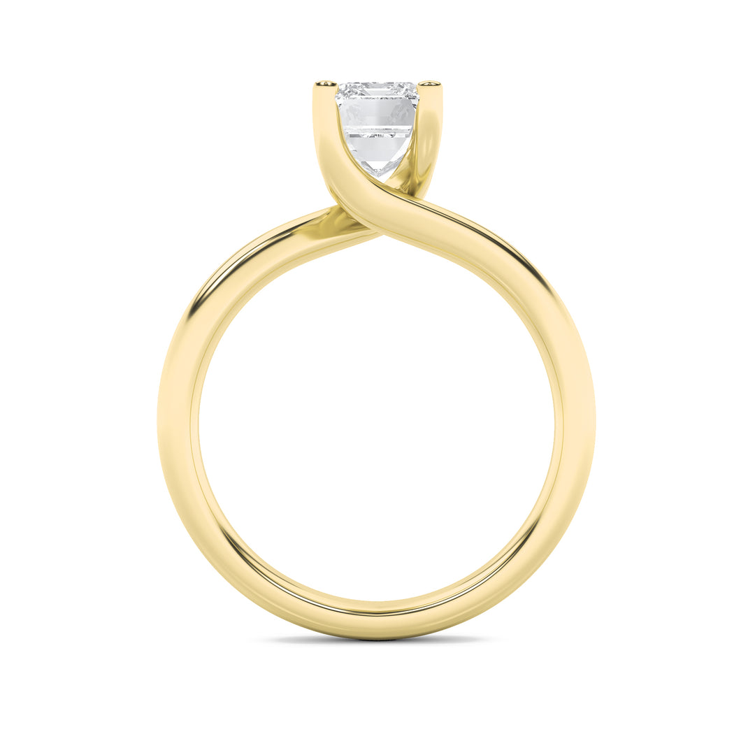 3Cttw Emerald Shaped Lab Grown Diamond (F/VS) Bypass Shank Engagement Ring in 14K Gold