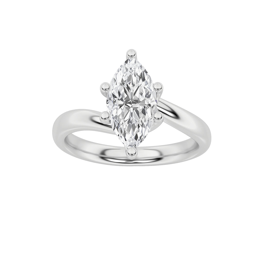 1CTW Marquise Shaped Lab Grown Diamond (F/VS) Bypass Shank Engagement Ring in 14K Gold