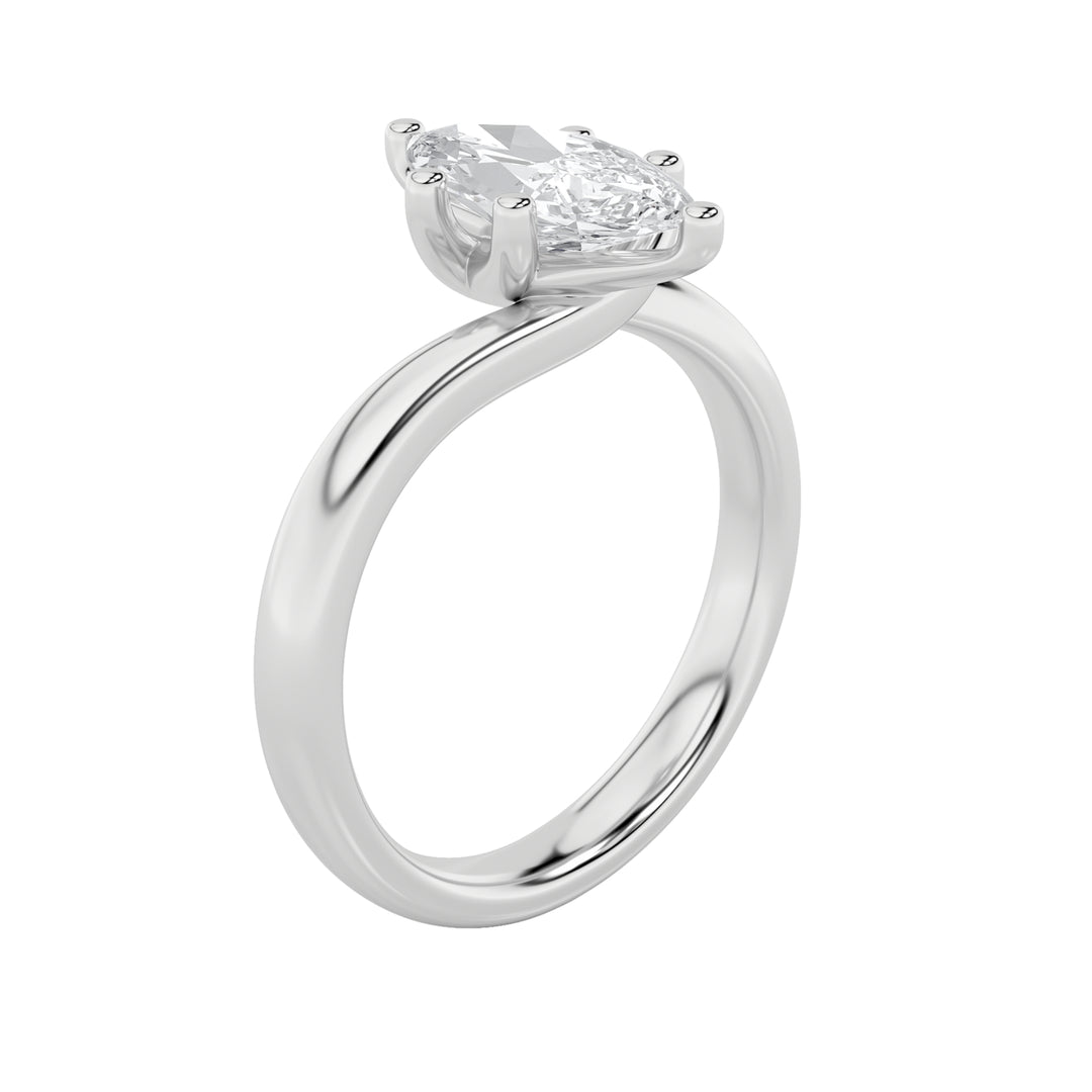 1CTW Marquise Shaped Lab Grown Diamond (F/VS) Bypass Shank Engagement Ring in 14K Gold