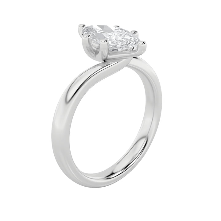1CTW Marquise Shaped Lab Grown Diamond (F/VS) Bypass Shank Engagement Ring in 14K Gold