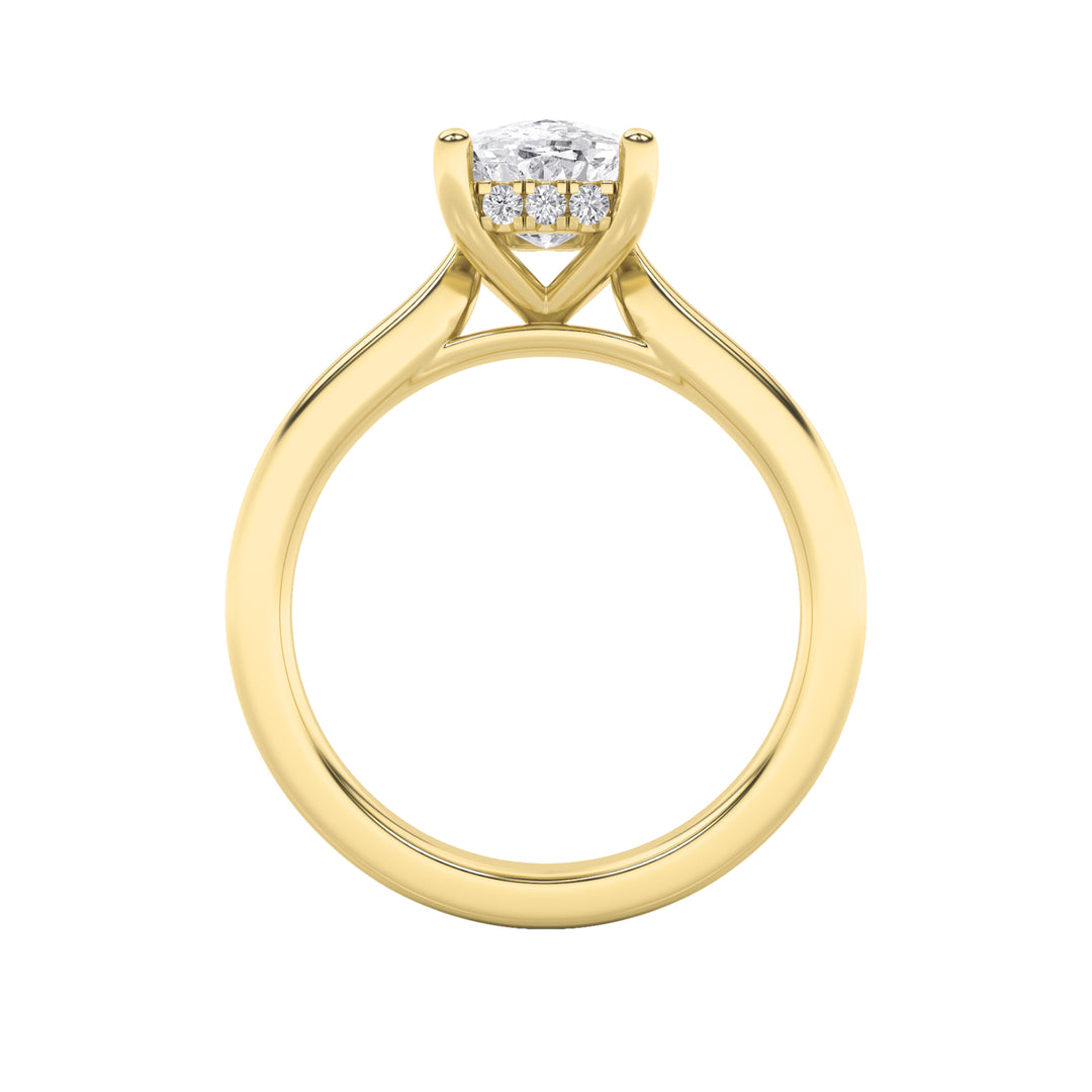 1CTW Elongated Cushion Shaped Lab Grown Diamond (F/VS) Hidden Halo Cathedral Shank Engagement Ring in 14K Gold