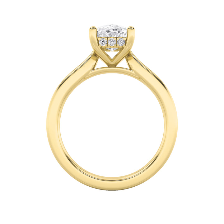 1CTW Elongated Cushion Shaped Lab Grown Diamond (F/VS) Hidden Halo Cathedral Shank Engagement Ring in 14K Gold