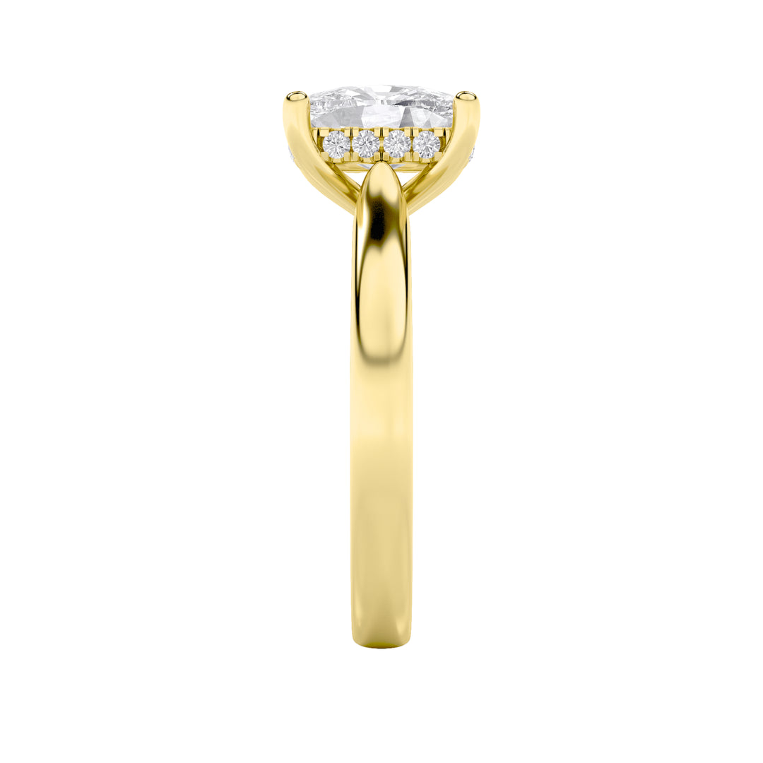 1CTW Elongated Cushion Shaped Lab Grown Diamond (F/VS) Hidden Halo Cathedral Shank Engagement Ring in 14K Gold