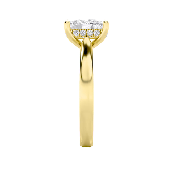 1CTW Elongated Cushion Shaped Lab Grown Diamond (F/VS) Hidden Halo Cathedral Shank Engagement Ring in 14K Gold