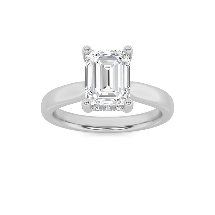1CTW Emerald Shaped Lab Grown Diamond (F/VS) Hidden Halo Cathedral Shank Engagement Ring in 14K Gold