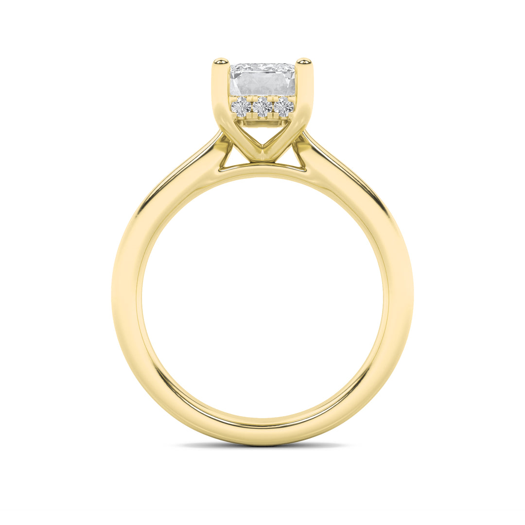 1CTW Emerald Shaped Lab Grown Diamond (F/VS) Hidden Halo Cathedral Shank Engagement Ring in 14K Gold
