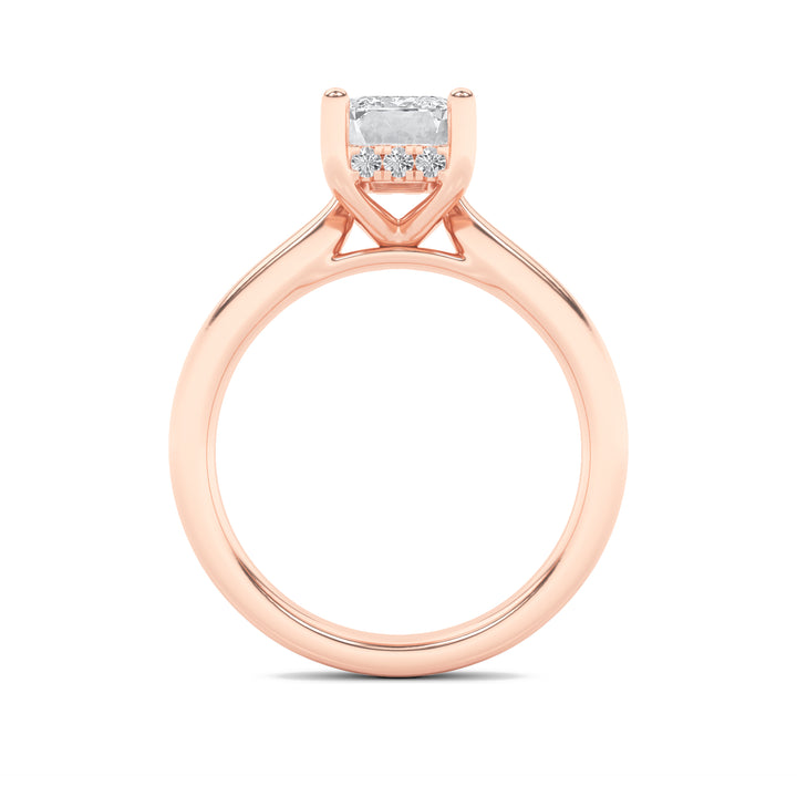 2Cttw Emerald Shaped Lab Grown Diamond (F/VS) Hidden Halo Cathedral Shank Engagement Ring in 14K Gold