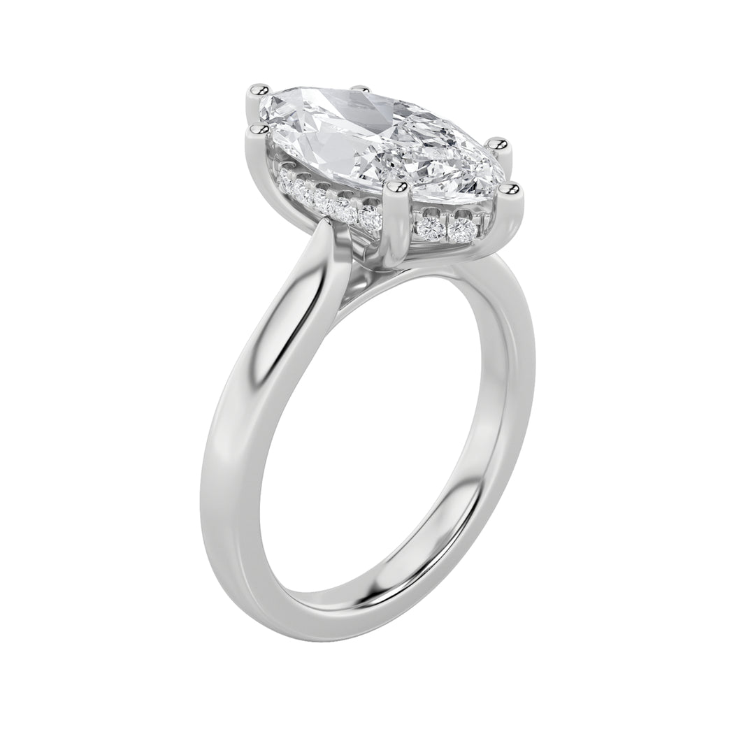 1CTW Marquise Shaped Lab Grown Diamond (F/VS) Hidden Halo Cathedral Shank Engagement Ring in 14K Gold