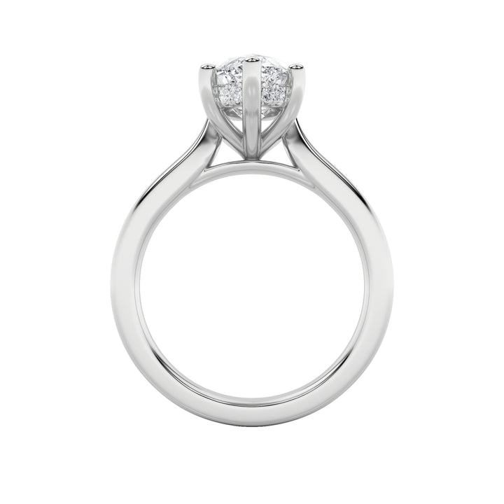 1CTW Marquise Shaped Lab Grown Diamond (F/VS) Hidden Halo Cathedral Shank Engagement Ring in 14K Gold