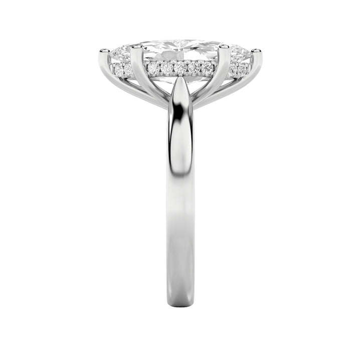 1CTW Marquise Shaped Lab Grown Diamond (F/VS) Hidden Halo Cathedral Shank Engagement Ring in 14K Gold