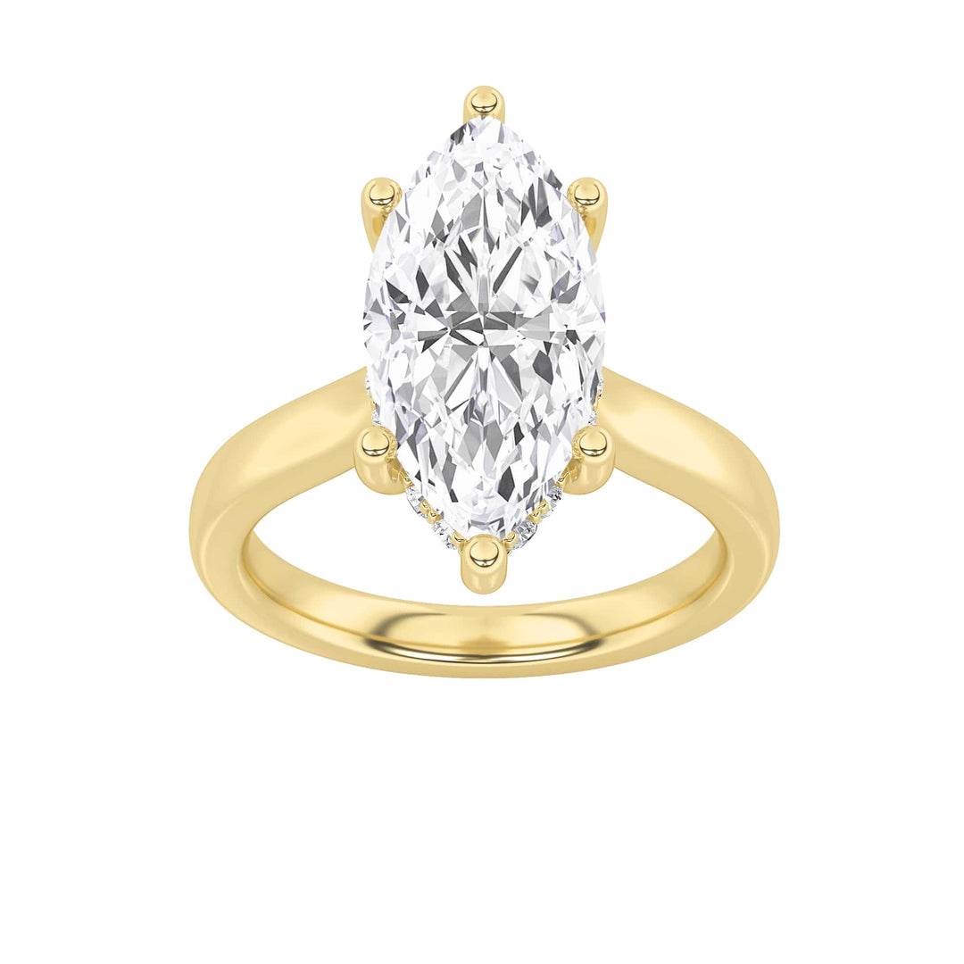 1CTW Marquise Shaped Lab Grown Diamond (F/VS) Hidden Halo Cathedral Shank Engagement Ring in 14K Gold