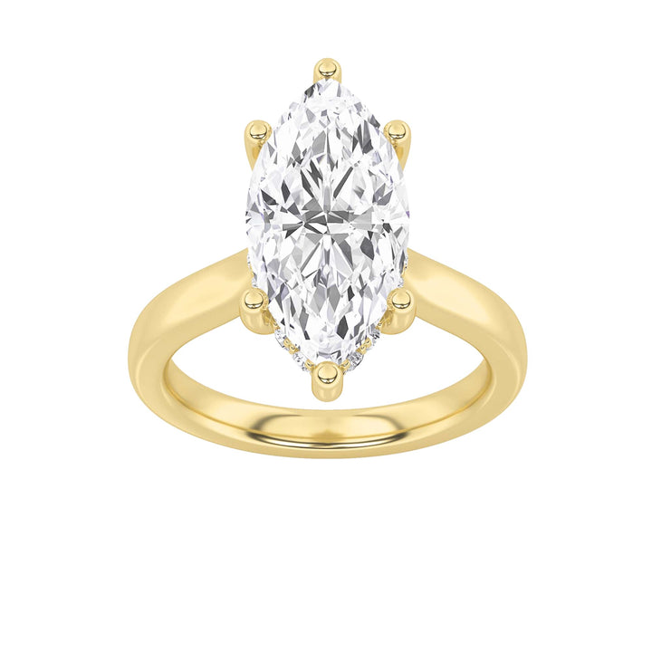 1CTW Marquise Shaped Lab Grown Diamond (F/VS) Hidden Halo Cathedral Shank Engagement Ring in 14K Gold