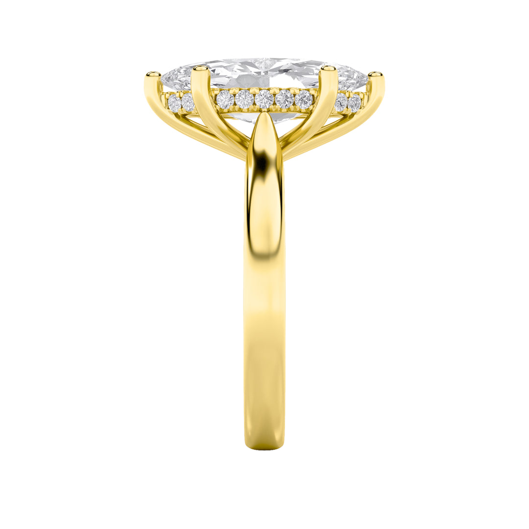 1CTW Marquise Shaped Lab Grown Diamond (F/VS) Hidden Halo Cathedral Shank Engagement Ring in 14K Gold