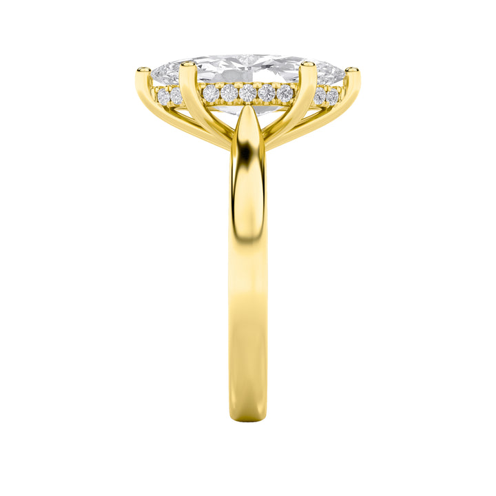 1CTW Marquise Shaped Lab Grown Diamond (F/VS) Hidden Halo Cathedral Shank Engagement Ring in 14K Gold