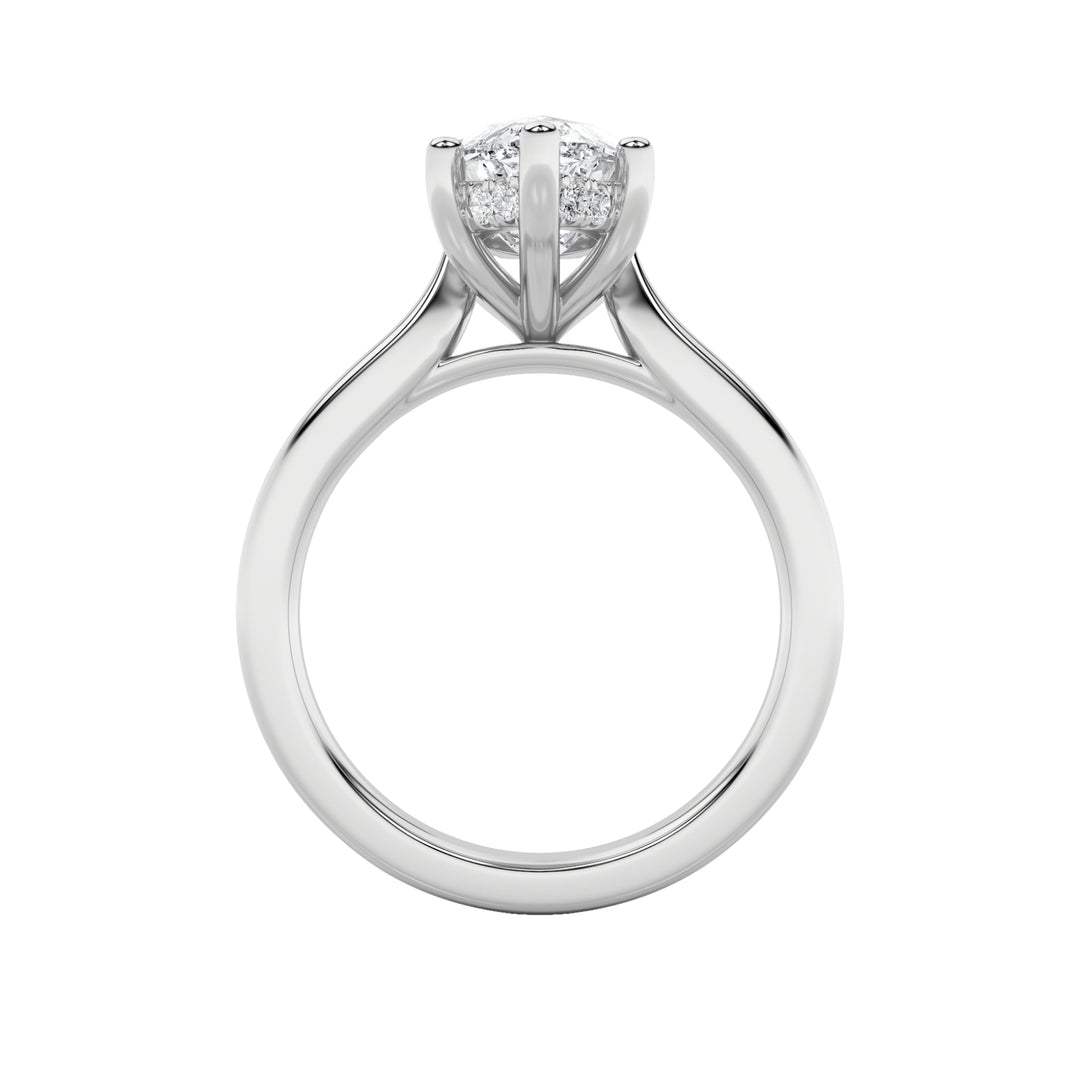 2Cttw Marquise Shaped Lab Grown Diamond (F/VS) Hidden Halo Cathedral Shank Engagement Ring in 14K Gold