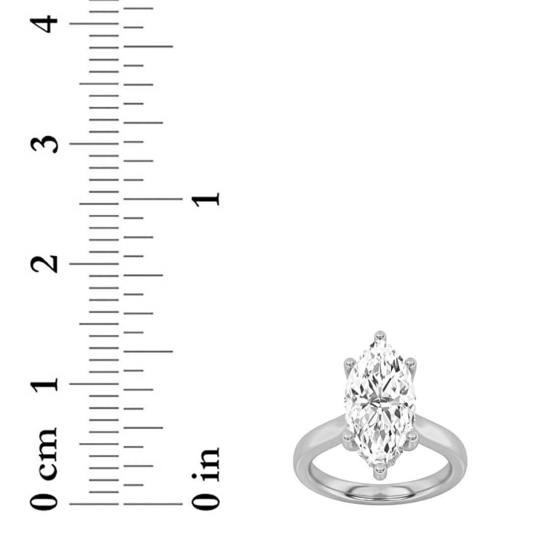 2Cttw Marquise Shaped Lab Grown Diamond (F/VS) Hidden Halo Cathedral Shank Engagement Ring in 14K Gold