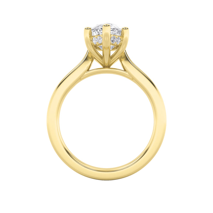 2Cttw Marquise Shaped Lab Grown Diamond (F/VS) Hidden Halo Cathedral Shank Engagement Ring in 14K Gold