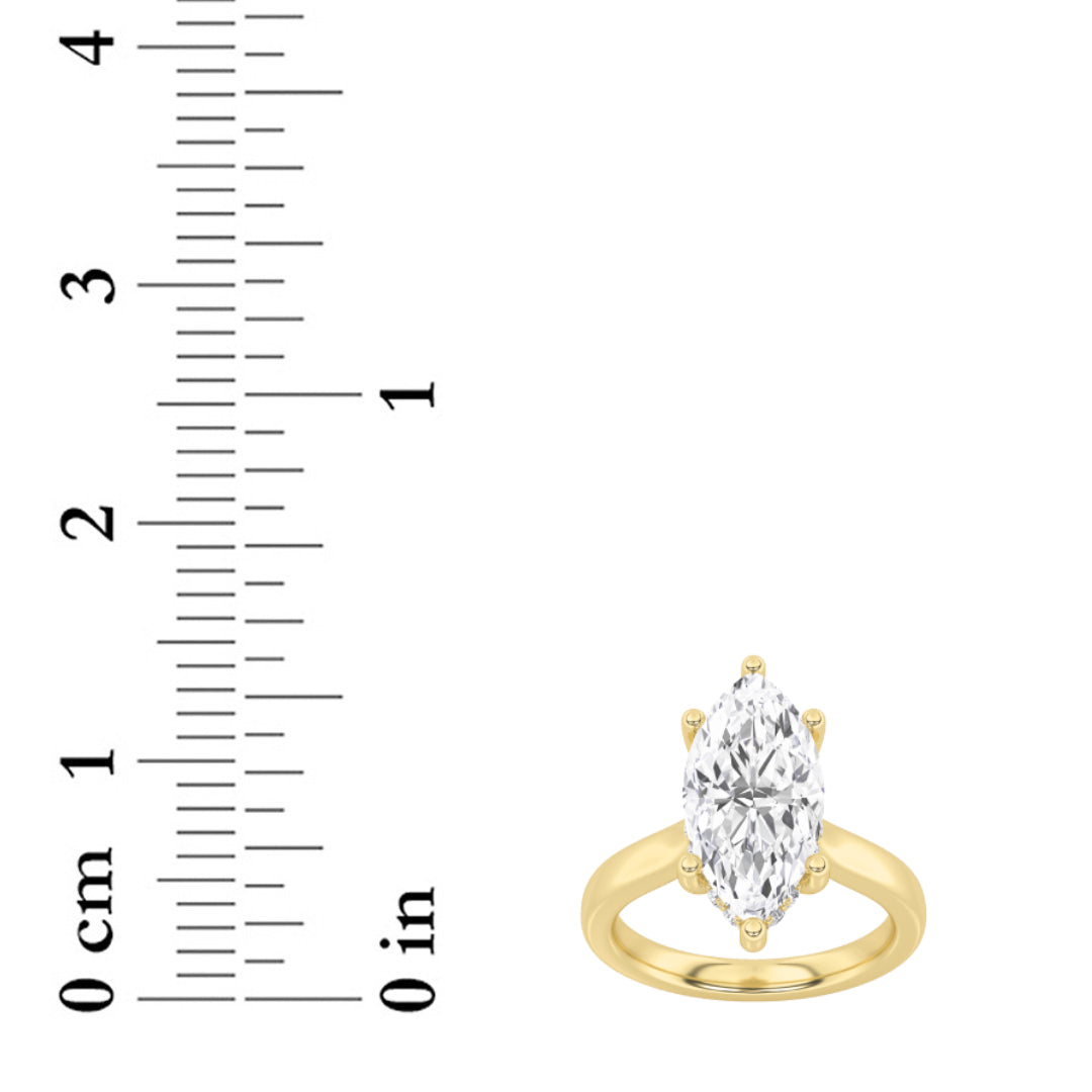 2Cttw Marquise Shaped Lab Grown Diamond (F/VS) Hidden Halo Cathedral Shank Engagement Ring in 14K Gold