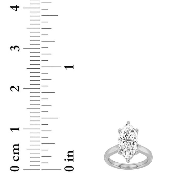 3Cttw Marquise Shaped Lab Grown Diamond (F/VS) Hidden Halo Cathedral Shank Engagement Ring in 14K Gold